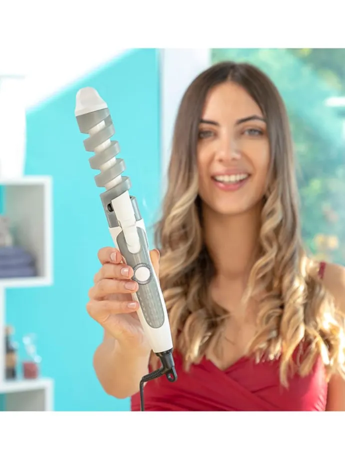 Keramik-Spiral-Lockenstab in Grau/ Weiß - (L)33 x (B)4,4 cm