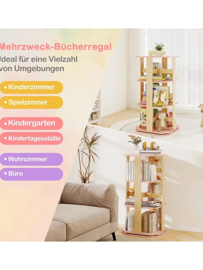 Kinder Bücherregal 360° drehbar in Rosa