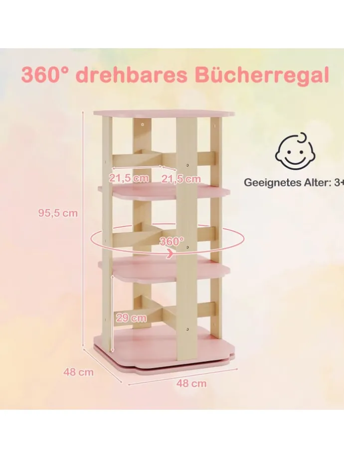 Kinder Bücherregal 360° drehbar in Rosa