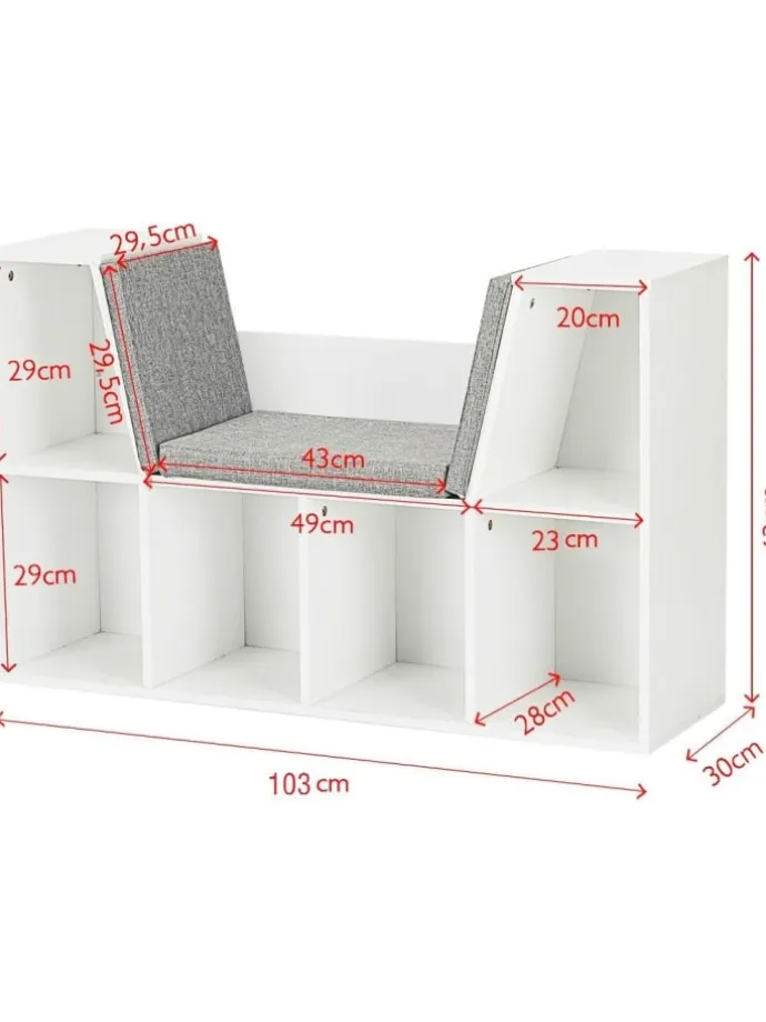 Kinder Bücherregal 103x30x63cm in Weiß