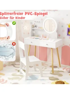 Kinder Schminktisch Set mit Beleuchtung ab 3 Jahren in Weiß