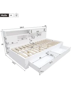 Kinderbett in Weiß mit Schubladen Regal und Bettkasten 90x200 cm ohne Matratze