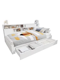Kinderbett in Weiß mit Schubladen Regal und Bettkasten 90x200 cm ohne Matratze