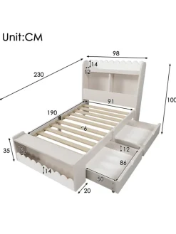 Kinderbett in Weiß mit Stauraum Sitzbank und Regal 90x190 cm ohne Matratze