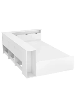 Kinderbett in Weiß 90x200 cm mit Schubladen Regal und Bettkasten ohne Matratze