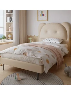 Kinderbett mit Kopfteil in Tierform in Beige, 90x200cm