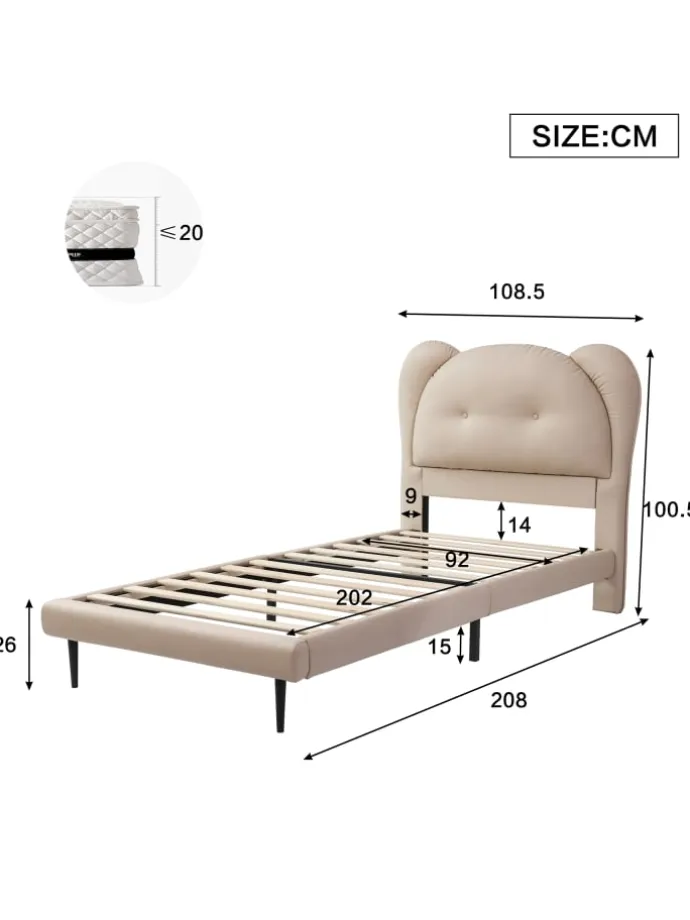 Kinderbett mit Kopfteil in Tierform in Beige, 90x200cm