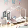 Kinderbett 90x200cm mit Dach & Schreibtisch in Weiß