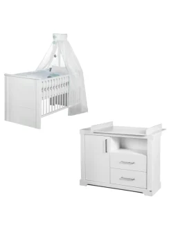 Kindermöbelset Maxi 2-tlg. Weiß mit Bett & breiter Wickelkommode