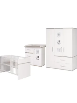 Kindermöbelset Moritz 3-tlg. Weiß mit Bett, Kommode & Schrank