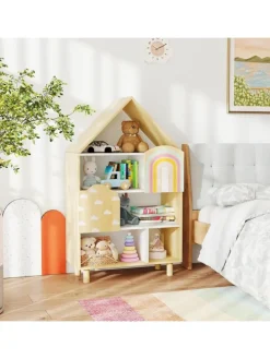 Kinderregal in Hausform in Hellbraun