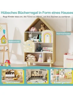 Kinderregal in Hausform in Hellbraun