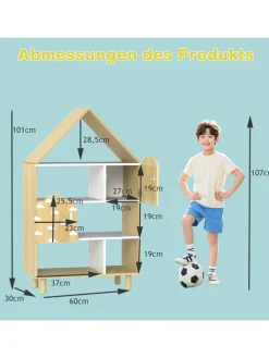 Kinderregal in Hausform in Hellbraun