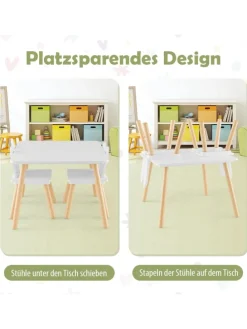 Kindertisch mit 2 Stühlen in Weiß