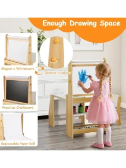 Kindertisch mit Stuhl & Staffelei in Hellbraun