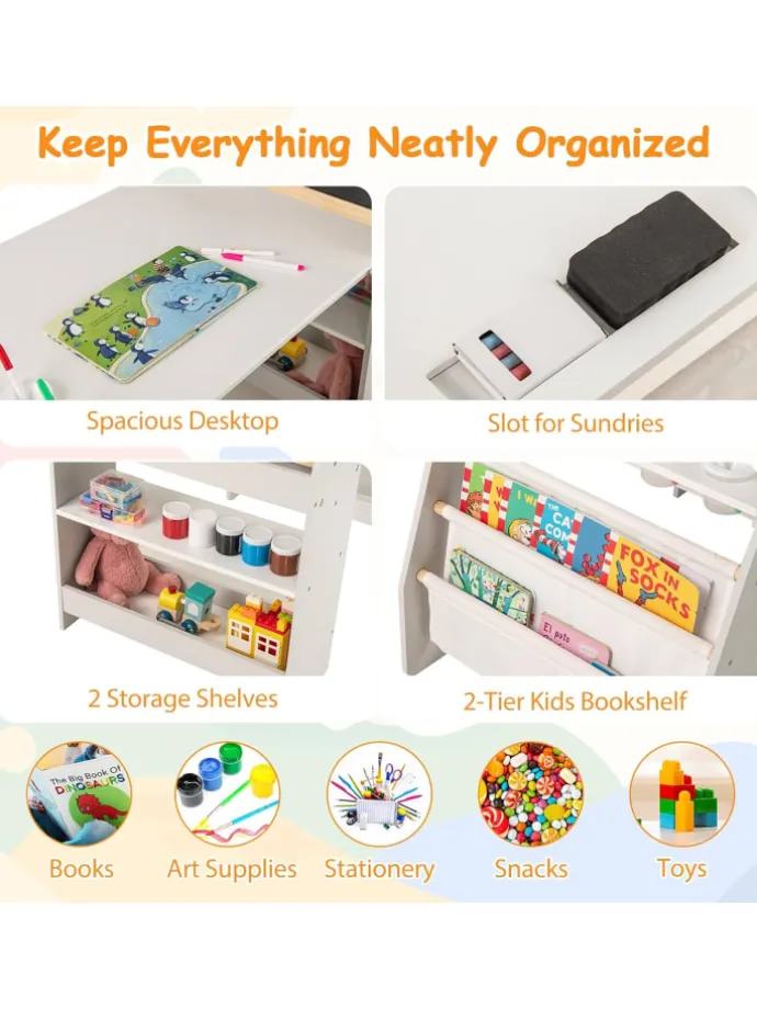 Kindertisch mit Stuhl & Staffelei in Grau