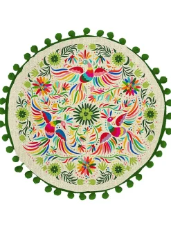Kissen "Ave Otomi" in Grün/ Creme - Ø 45 cm