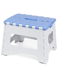 Klapphocker in Weiß/ Blau - (B)21 x (H)30 x (T)21 cm