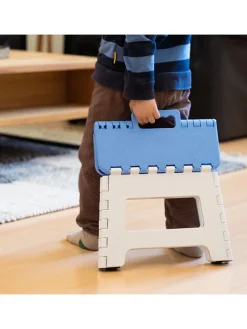 Klapphocker in Weiß/ Blau - (B)21 x (H)30 x (T)21 cm