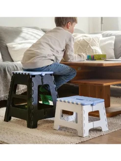 Klapphocker in Weiß/ Blau - (B)21 x (H)30 x (T)21 cm