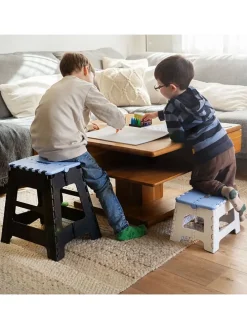 Klapphocker in Weiß/ Blau - (B)21 x (H)30 x (T)21 cm