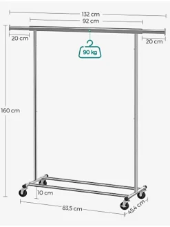 Kleiderständer in Silber - (B)132 x (H)160 x (T)45,5 cm