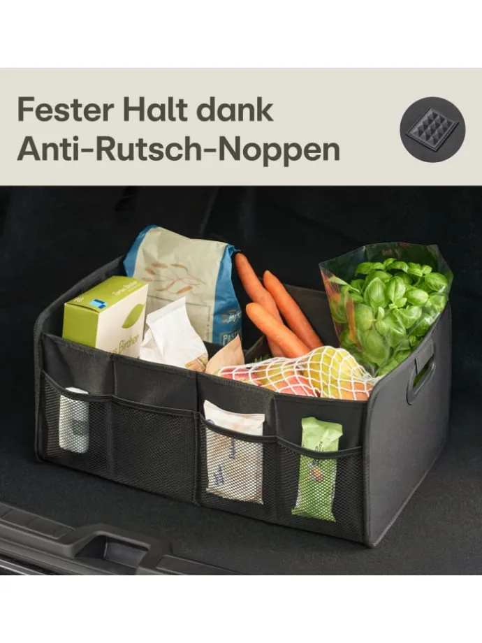 Kofferraum Organizer Faltbar – 3 Fächer mit 5 Taschen – Rutschfest