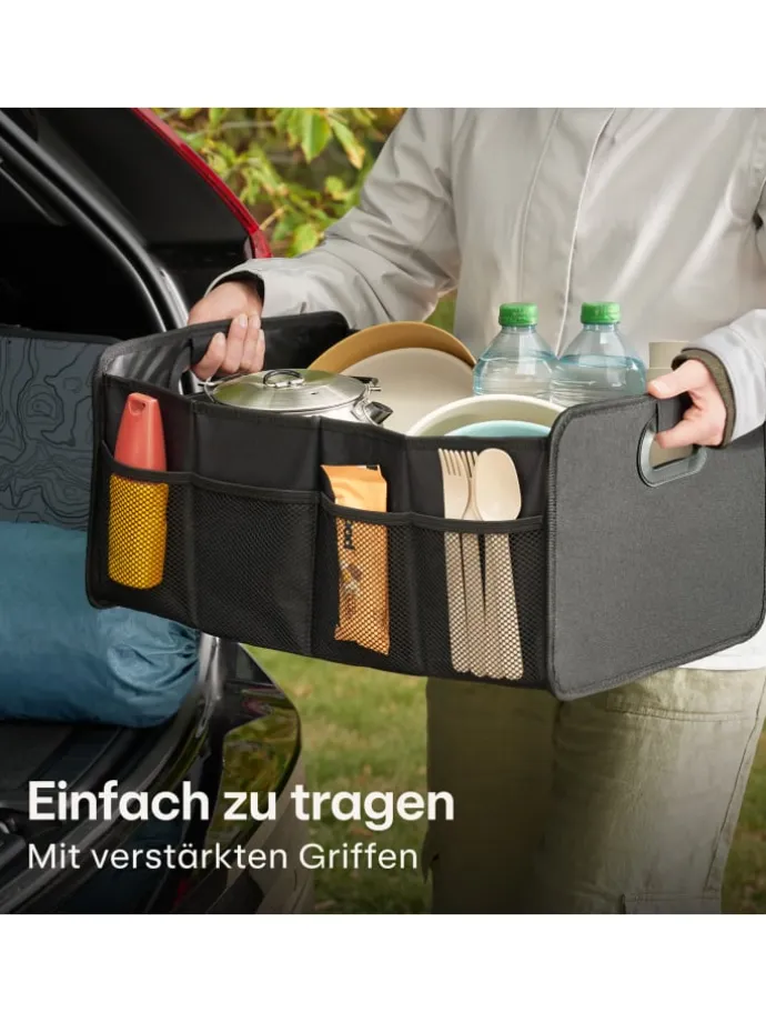 Kofferraum Organizer Faltbar – 3 Fächer mit 5 Taschen – Rutschfest