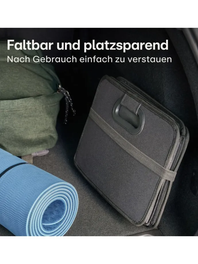 Kofferraum Organizer Faltbar – 3 Fächer mit 5 Taschen – Rutschfest
