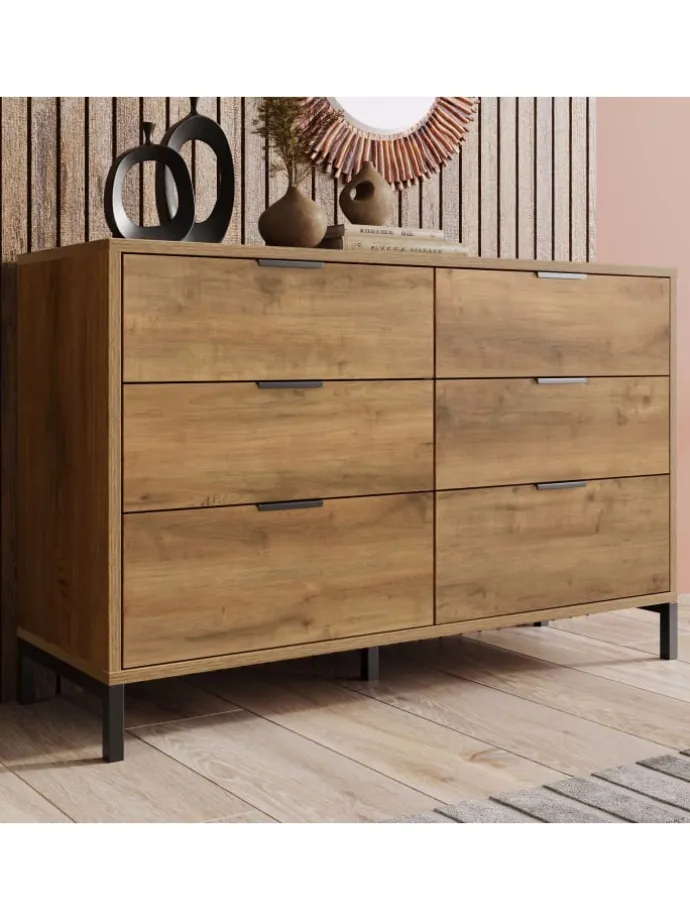 Kommode in Dunkleiche mit 6 Schubladen, 120x40x76 cm