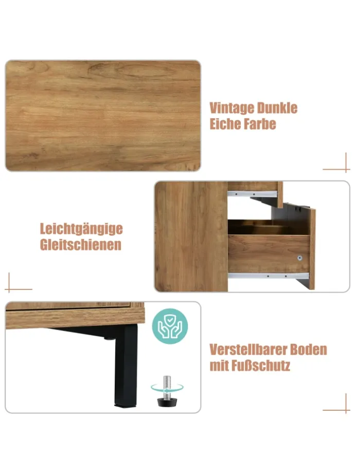 Kommode in Dunkleiche mit 6 Schubladen, 120x40x76 cm