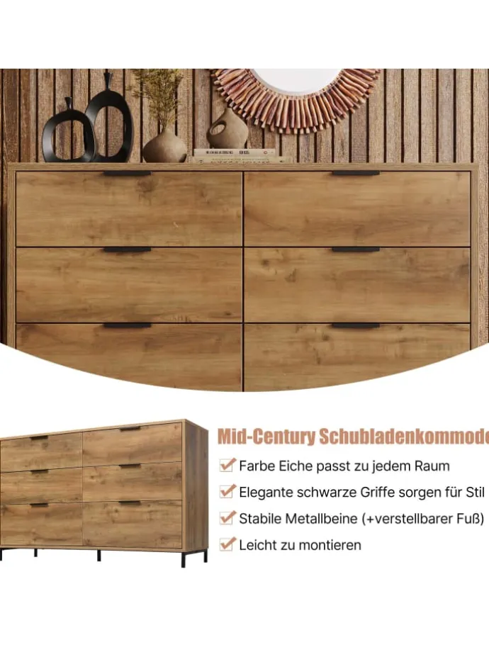 Kommode in Dunkleiche mit 6 Schubladen, 120x40x76 cm