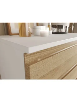 Kommode mit Schubladen, 60x34x97 cm, Badezimmerschrank, Weiß/Braun