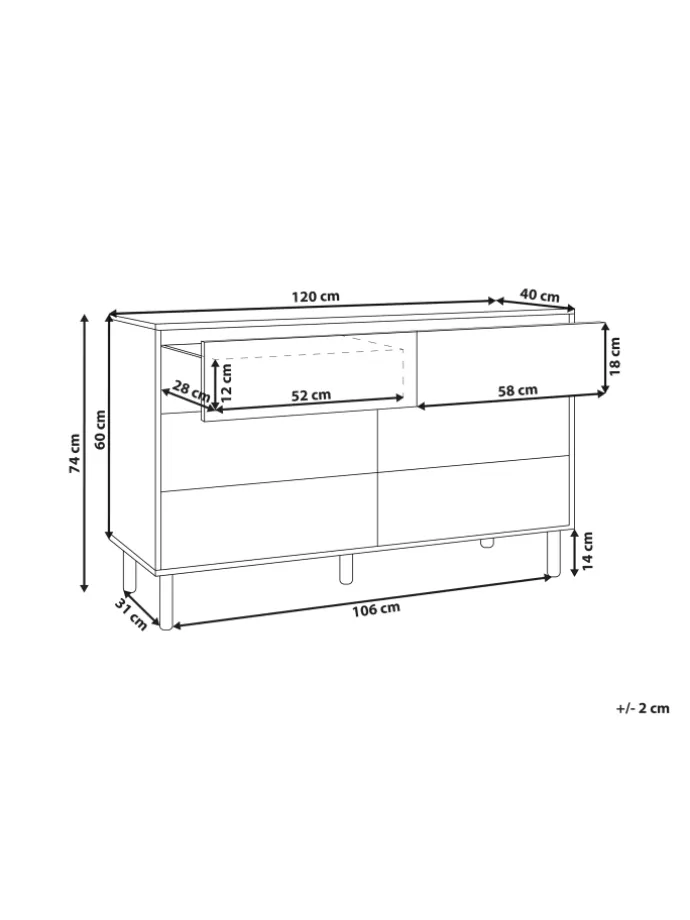 Kommode SHARPE in Braun - (W) 120 x (H) 74 x (L) 40 cm