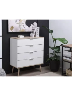 Kommode WALPI in Weiß/Braun - (W) 79 x (H) 93 x (L) 40 cm