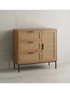 Kommode 80x82x36 cm Flurkommode Eiche-Dekor & Rattan, Sideboard mit