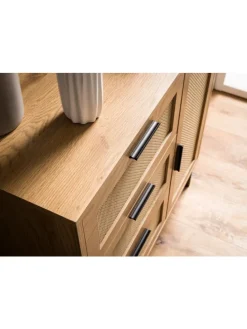 Kommode 80x82x36 cm Flurkommode Eiche-Dekor & Rattan, Sideboard mit
