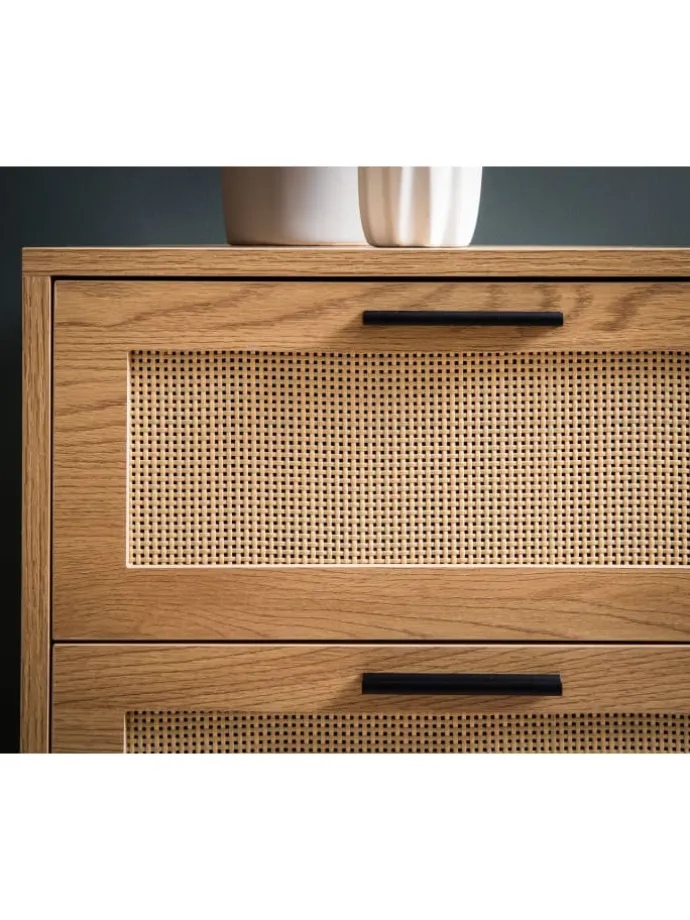 Kommode 80x82x36 cm Flurkommode Eiche-Dekor & Rattan, Sideboard mit