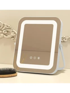 Kosmetikspiegel drehbar 25x30cm 3 Lichtfarben in Silber