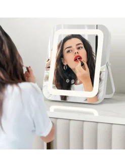 Kosmetikspiegel drehbar 25x30cm 3 Lichtfarben in Silber