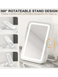 Kosmetikspiegel drehbar 25x30cm 3 Lichtfarben in Silber