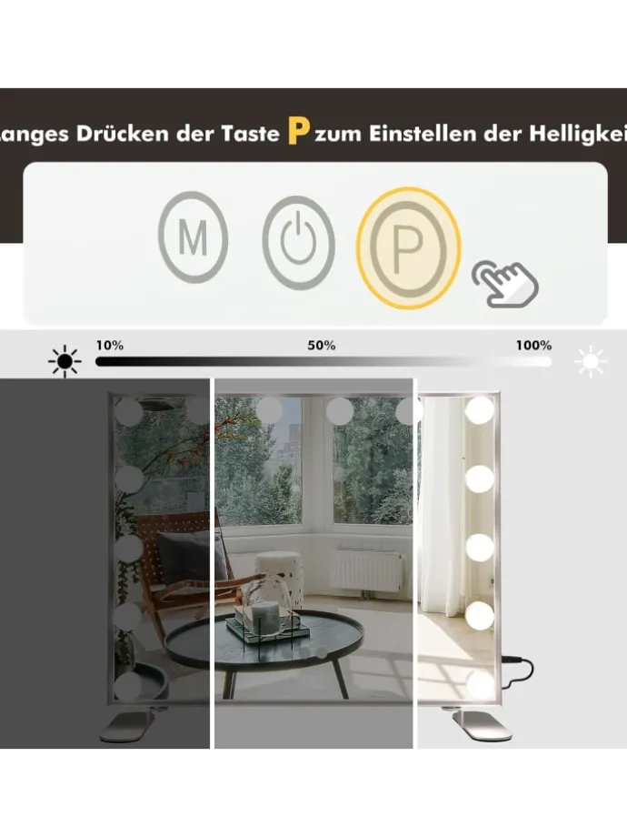 Kosmetikspiegel mit 15 LEDs in Silber