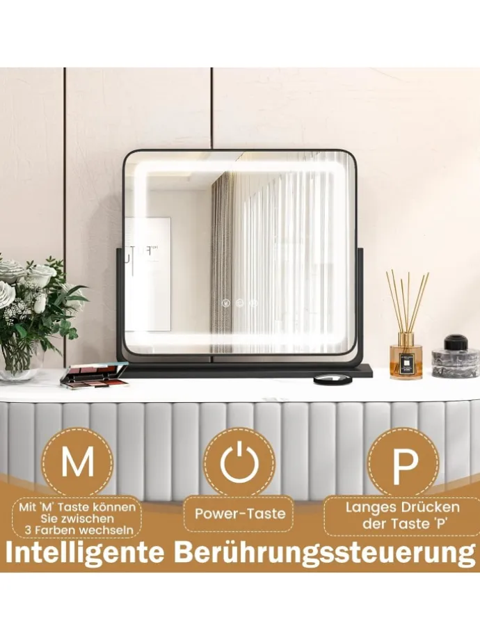 Kosmetikspiegel mit 3 Lichtfarben in Schwarz