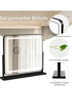 Kosmetikspiegel mit 3 Lichtfarben in Schwarz