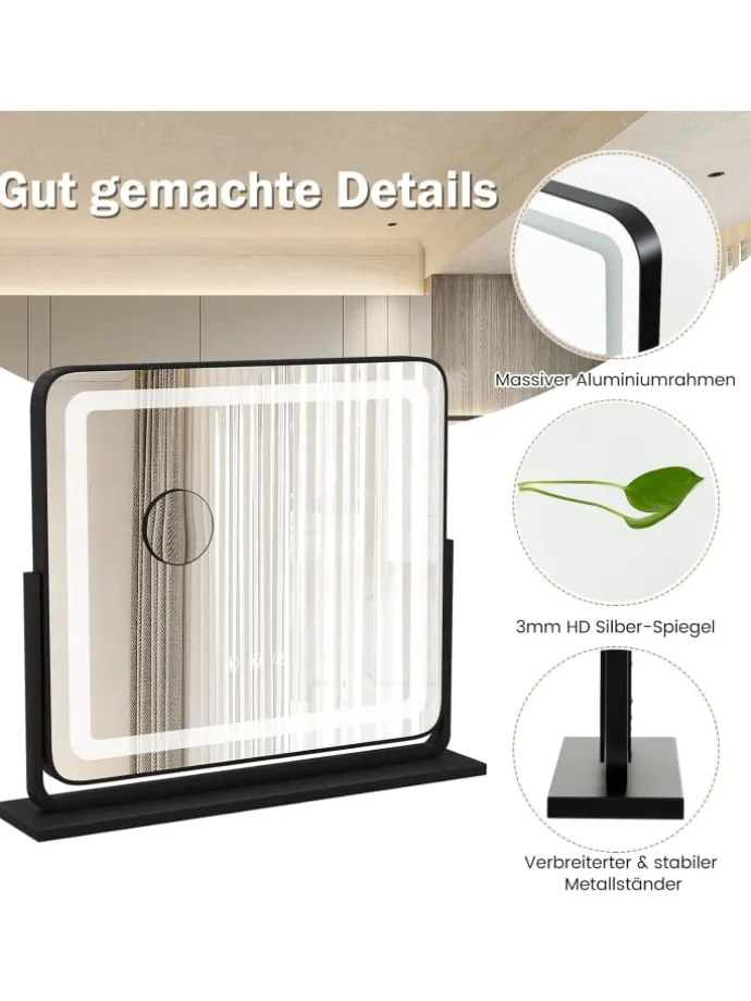 Kosmetikspiegel mit 3 Lichtfarben in Schwarz