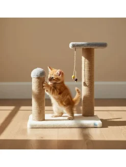 Kratzbaum "Else" in Grau/ Creme - (B)33 x (H)44 x (T)28 cm