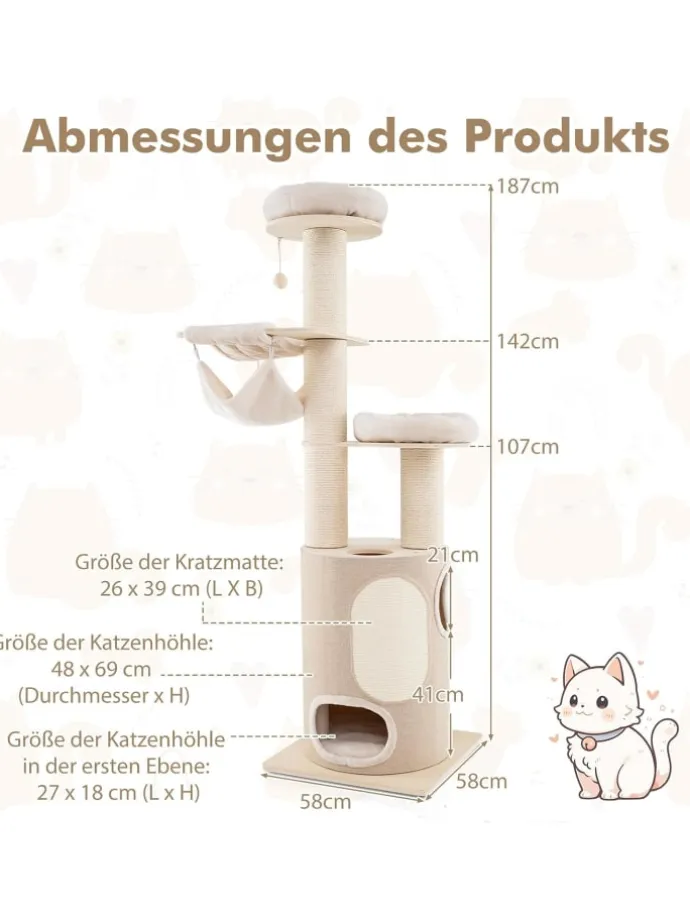 Kratzbaum Groß 187 cm in Beige