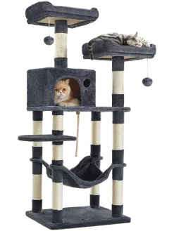 Kratzbaum in Dunkelgrau/ Creme - (B)55 x (H)143 x (T)45 cm