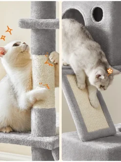 Kratzbaum in Hellgrau/ Creme - (B)111 x (H)206 x (T)58,5 cm