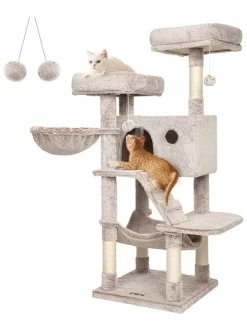 Kratzbaum in Hellgrau/ Creme - (B)49 x (H)135 x (T)49 cm